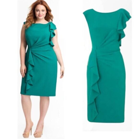 Adrianna Papell Green Ruffle Pencil Dress Size 10 - Picture 1 of 10